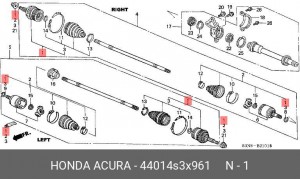 Шарнирный комплект, приводной вал 44014S3X961 HONDA