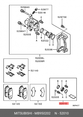 Ремкомплект, тормозной суппорт MB950202 MITSUBISHI