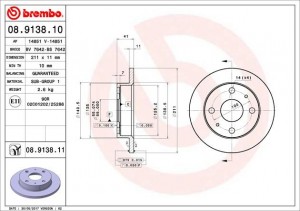 Тормозной диск 08.9138.10 BREMBO
