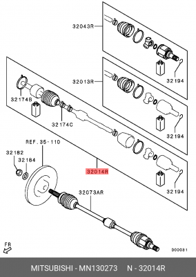 Вал привода колеса в сборе с ШРУСами MN130273 MITSUBISHI