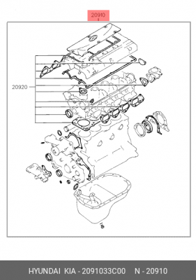 Комплект прокладок, двигатель 2091033C00 HYUNDAI KIA