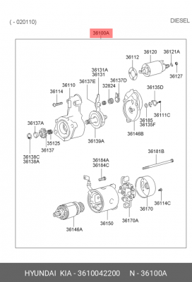 Стартер 3610042200 HYUNDAI KIA