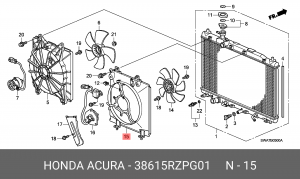 Диффузор радиатора охлаждения под вентилятор 38615RZPG01 HONDA