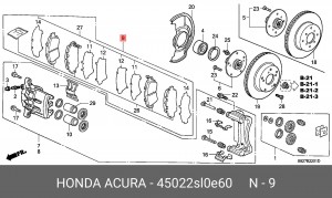 Колодки тормозные дисковые 45022-SL0-E60 HONDA