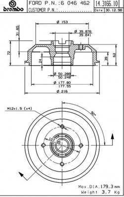 Тормозной барабан 14.3166.10 BREMBO