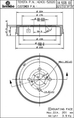 Тормозной барабан 14.9378.10 BREMBO