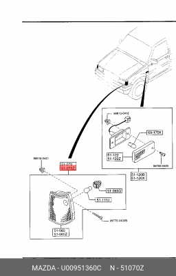 Фонарь указателя поворота U00951360C MAZDA