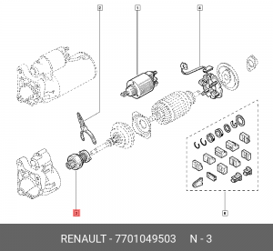 Привод с механизмом свободного хода, стартер 7701049503 RENAULT