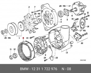 Статор, генератор 12 31 1 722 976 BMW
