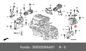 Подушка двигателя 50850-SWA-A81 HONDA