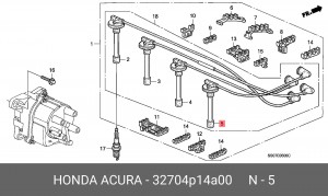 Ккомплект проводов зажигания 32704P14A00 HONDA