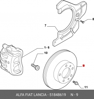 Диск тормозной 51848619 ALFA FIAT LANCIA