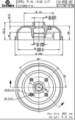 Тормозной барабан 14.4978.10 BREMBO