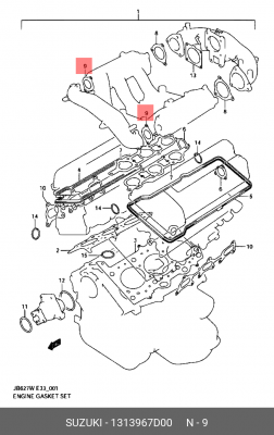 Прокладка впускного коллектора 13139-67D00 SUZUKI