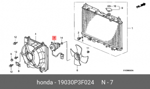 Вентилятор, охлаждение двигателя 19030P3F024 HONDA