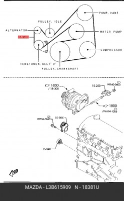 Поликлиновой ремень L3B6-15-909 MAZDA