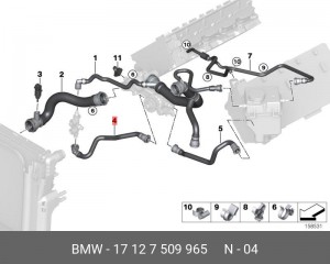 Патрубок системы охлаждения ДВС 17 12 7 509 965 BMW
