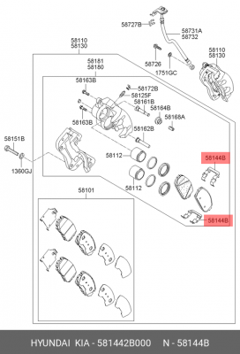 Колодки тормозные (ремкомплект) 581442B000 HYUNDAI KIA