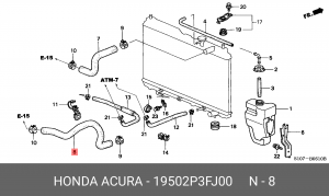 Патрубок системы охлаждения ДВС 19502P3FJ00 HONDA