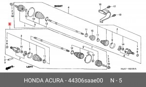 Вал привода колеса в сборе с ШРУСами 44306SAAE00 HONDA