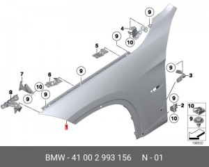 Крыло переднее 41 00 2 993 156 BMW