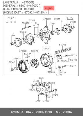 Генератор 3730021330 HYUNDAI KIA