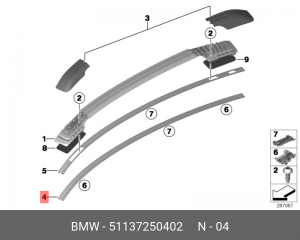 Накладка рейлинга на крышу 51 13 7 250 402 BMW