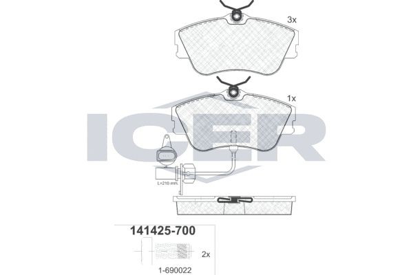 Комплект тормозных колодок, диско 141425-700 ICER