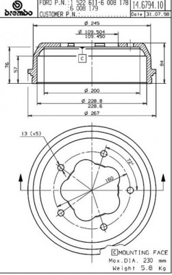 Тормозной барабан 14.6794.10 BREMBO