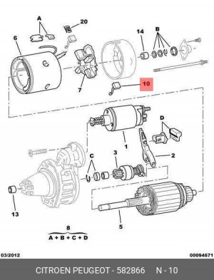Угольная щетка, стартер 5828 66 CITROEN PEUGEOT