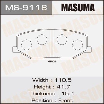 Колодки тормозные дисковые MS9118 MASUMA