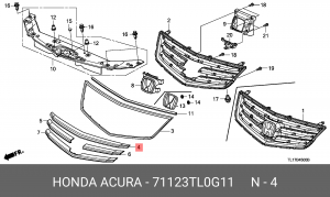 Молдинг решетки радиатора 71123TL0G11 HONDA