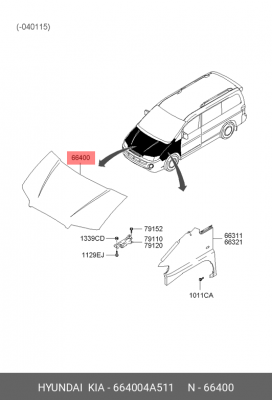 Капот 664004A511 HYUNDAI KIA
