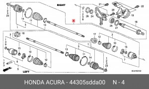 Вал привода колеса в сборе с ШРУСами 44305SDDA00 HONDA