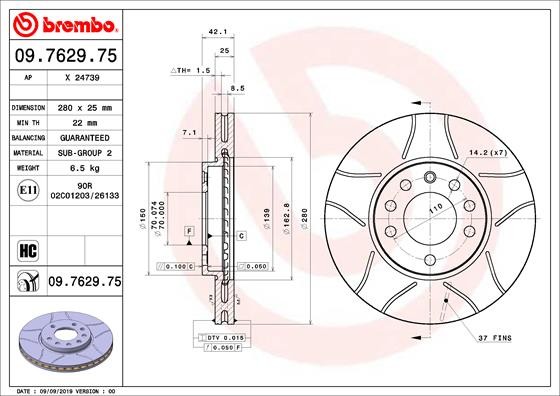 Тормозной диск 09.7629.75 BREMBO