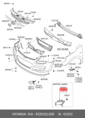 Фара противотуманная 922022L000 HYUNDAI KIA