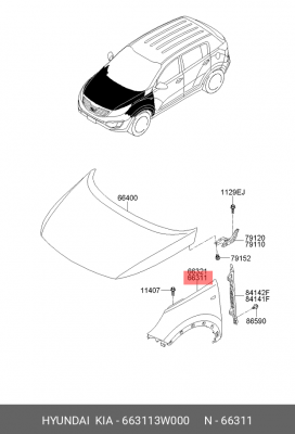Крыло переднее 663113W000 HYUNDAI KIA
