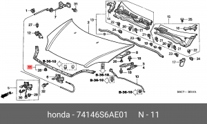 Уплотнитель капота 74146S6AE01 HONDA