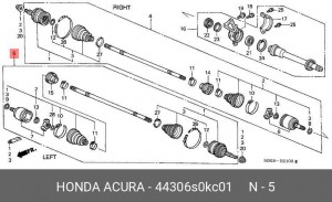 Вал привода колеса в сборе с ШРУСами 44306S0KC01 HONDA