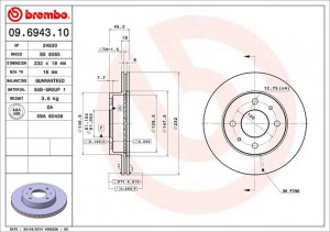 Тормозной диск 09.6943.10 BREMBO