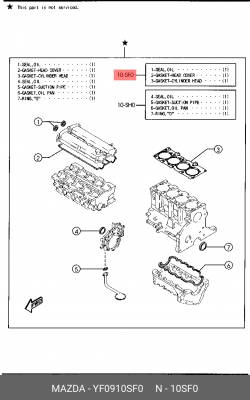 Комплект прокладок, головка цилиндра YF09-10-SF0 MAZDA