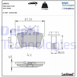 Комплект тормозных колодок, диско LP571 DELPHI
