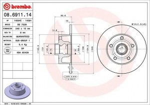 Тормозной диск 08.6911.14 BREMBO