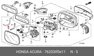 Стекло зеркала заднего вида 76203TF0E11 HONDA