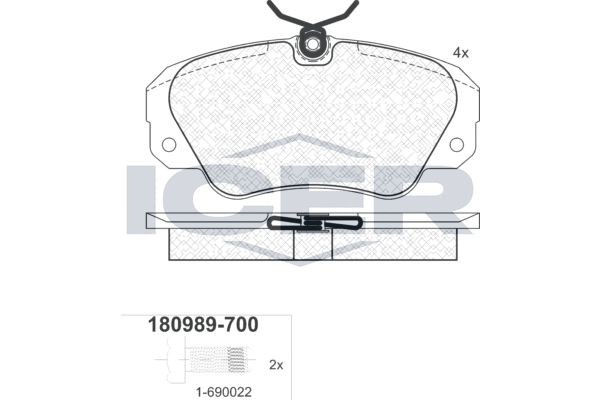 Комплект тормозных колодок, диско 180989-700 ICER