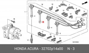 Ккомплект проводов зажигания 32702P14A00 HONDA
