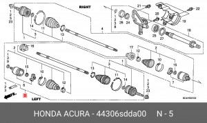 Вал привода колеса в сборе с ШРУСами 44306SDDA00 HONDA