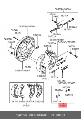 Ремкомплект, колесный тормозной цилиндр 5830133A00 HYUNDAI KIA