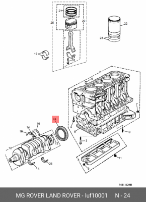 Уплотняющее кольцо, коленчатый вал LUF10001 MG ROVER LAND ROVER