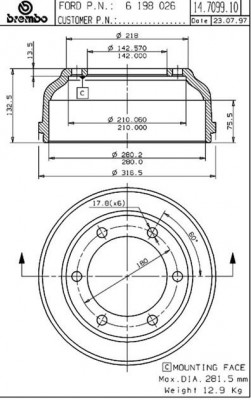 Тормозной барабан 14.7099.10 BREMBO